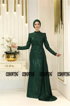Мюсюлманските вечерни рокли с пайети, бродирани с мъниста, Хиджаб с дълъг ръкав, вечерна рокля за бала, женски Арабски Дубайские caftans, халати за партита