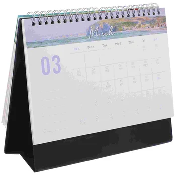 Настолен календар с панти капак на 2024 година, маслени картини на Моне, планиране на график, отделно стои календар в които корици