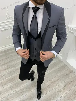 Нов бизнес костюм на Младоженеца, Мъжки смокинги за младоженците, официално парти, комплект от 3 теми, яке и панталони E28