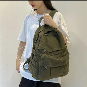Нов голям монофонични износоустойчива платно, корейски ежедневния моден раница за учениците от мъжки и женски пол, пътна чанта Kawaii за лаптоп