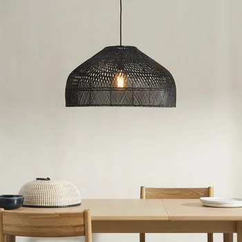 Нов окачен led лампа от ратан, Ретро окачен лампа в азиатски стил, окачена лампа за дневна, кухненско островна на домашен интериор.