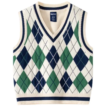 Нов прием на 2023 г., пуловер за момчета с V-образно деколте, есенно-пролетния вязаный жилетка за деца, детски дрехи