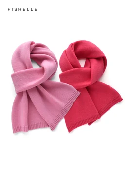 Нов Розов вълнен шал, дамски топли зимни възли вълнени тесни къси шалове, Луксозни подаръци за рожден ден за момичета