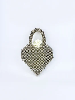 Нова чанта за любов от сребрист метал, чанта на едно рамо, универсална чанта, изработена от мъниста, чанта във формата на сърце, модни Ниша