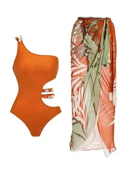 Нови бански костюми с едно рамо 2023, Годишен женски цял бански и прикритие, Архитектурен дизайн, Плажни дрехи, Боди, Секси почивка