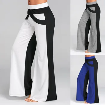 Нови дамски разкроена панталони в стил мозайка със средна талия от тон, жените-дълги, свободни широки панталони за йога в пода