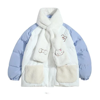 Нови дрехи с памучна подплата Kawaii Hello Kitty, Лоскутная дрехи с дебела хляб в Комплект с шалове със сладка бродерия в стил аниме за момичета
