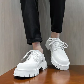Нови елегантни мъжки модел обувки, модни обикновена обувки на масивна обувки, мъжки ежедневни бизнес обувки на платформа с шнур за мъже