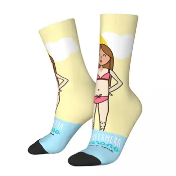 Нови Мъжки Чорапи Ежедневни Чорапи От Полиестер Enfermera En Apuros Медицинска Сестра Медицински Скейтборд Дамски Чорапи Пролет Лято Есен Зима