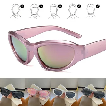 Нови спортни слънчеви очила Y2K в стил пънк, дамски маркови и дизайнерски кръгли очила, мъжки луксозни слънчеви очила с UV400, цветни огледално модни очила