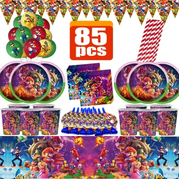Ново украса за рожден ден Супер Марио, Мультяшная игра, шумоподтискането, аксесоари за парти, покривки за маси, чиния, балони, посуда Безплатна Доставка