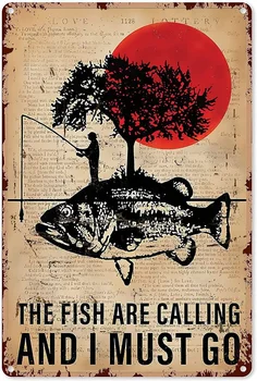 Носталгия Рибар на риболов Метална табела Ретро начало декор Риба се обажда, аз трябва да отида и Твърд плакат Украса на стената плакат