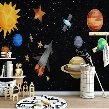 Обичай карикатура на Космоса, Вселената, Планета Плакат Стенни 3D Стенопис Детска стая Фон спални Фотообои за детска стая