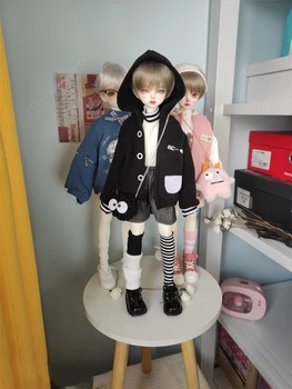 Облекло за кукли BJD подходящ за размер 1/4, сладко черно-бяло hoody, дрехи за кукли BJD, 1/4 комплект аксесоари за кукли (4 точки)