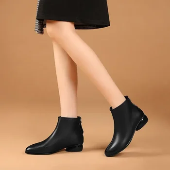 Обувки за жени 2023, Висококачествени дамски обувки на щиколотке с цип отзад, Елегантни, ежедневни обувки, дамски шиене на обувки с кръгло бомбе на ниски токчета, Женските