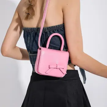 Однотонная чанта през рамо с лък, мини чанта на китката, кожена чанта през рамо с капак, чанта за съхранение, Малка чанта за съобщения, градинска облекло