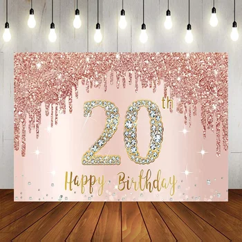 От 20-ти рожден ден, златисто-розов фон за снимки, банери, украса за парти, на фона на плакат, принцеса с балон
