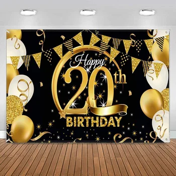 От декорацията на партито по повод 20-годишнината, Плакат на черното злато за юбилейна снимки, на Фона, на Банер, на фона на парти по случай рождения ден