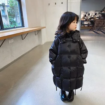 Памучен яке за момичета с дебелина до коляното в корейски стил със средна дължина, малки зимни якета, топли детски
