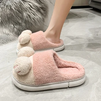 Памучни чехли с кошачьим нокът, дамски есен-зима новости 2023 г., домашни топли сладки плюшени памучни обувки с дебела подметка