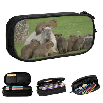 Пеналы Capybara Famliy, пеналы с животни, дръжки за момичета и момчета, големи чанти за съхранение, ученически подарък канцеларски материали за учениците