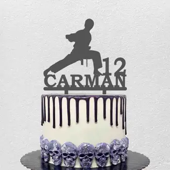 Персонализирани topper за торта карате Потребителското си име Възраст Мъжки бойни изкуства Карате Украса на торта за парти по случай рождения ден на Topper за торта Нинджа