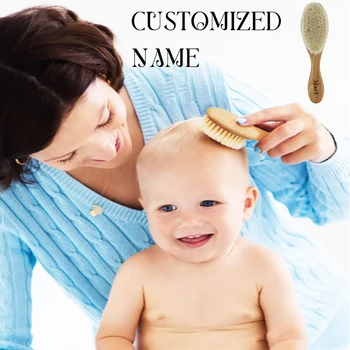 Персонални дървена детска четка с потребителски име, детска вълнена гребен, четка за коса и косата на новородени, Масажор за глава бебета, четка за баня, гребен за деца