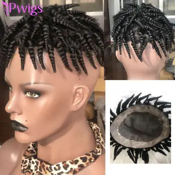 Перука Pwigs за черни мъже, афро-къдрава перука 8x10 инча от изкуствена кожа и моно-завързана система, 100% човешка коса, перука 1Б цвят