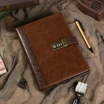 Петлевая книга с кодово заключване в ретро стил, формат А5, многофункционален бележник, дневник, бележник с интелигентни заключване на Едро