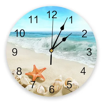 Плажни часовник във формата на миди, морски звезди Начало декор хол Големи Кръгли стенни часовници Без Звук Кварцов Настолни Часовници Украса Спални Стенни часовници