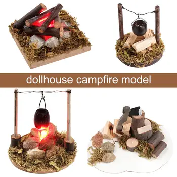 Подвесная печка Игри къща Микроландшафт Куклена Къща Огън Декор Приказна градина Миниатюрен Модел на сцената на вила край огъня