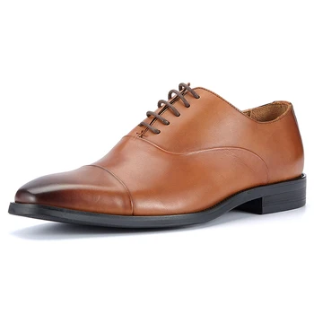 Популярните мъжки оксфордские обувки са ръчна изработка от естествена кожа, удобни за бизнес и официални модела обувки от телешка кожа с горния слой на