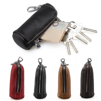 През цялата кожен ключодържател, за малки мрежи с катарама, мини-джоб с цип за ключове, портфейл за монети, мека чанта за ключове, преносим