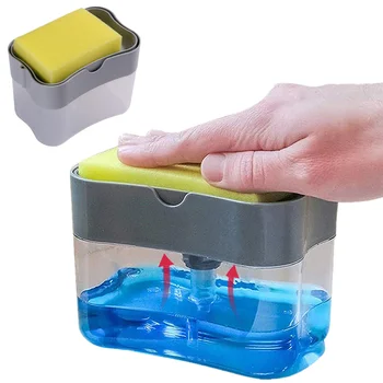 Преносим комплект дозаторов препарат за кухня Кутия за сапун за съдове с притежателя на гъба Ръчна преса за дозиране на течности Кухненски инструменти