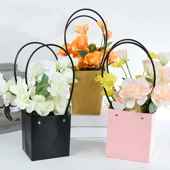 Преносима подарък кутия за цветя, Опаковане на букет от изкуствени рози Крафт хартиена торба за украса за сватба, рожден Ден, подарък за Св. Валентин