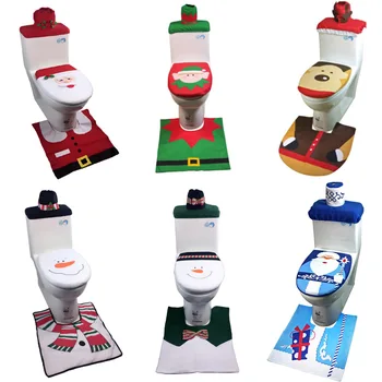 Продажба на едро Коледна украса, Дядо Коледа, от 3 части, седалка за тоалетна Весела Santa и килим за баня, седалка за тоалетна, топла разпродажба