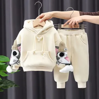 Пролетно-есенен комплект дрехи за момичета, новата модерна детска hoody с качулка и штанами от корейски анимационен филм 