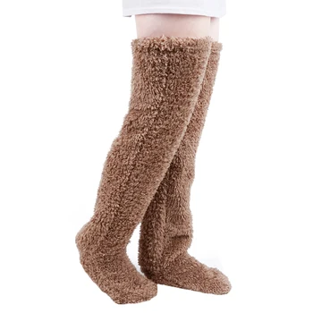Пухкави чорапи до бедрото Над коляното, Плюшени чорапи над коляното, за жени, Зима
