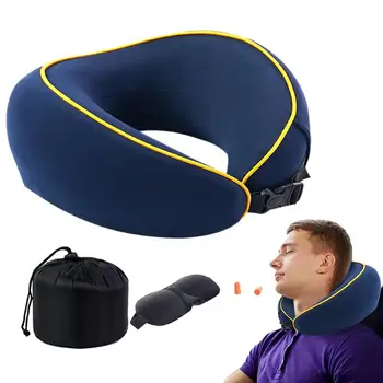 Пътнически възглавници за сън U-образна възглавница от пяна с памет ефект с затычками за уши, Преносима въздушна възглавница за самолета на невидим цип, ергономична