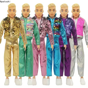 Разноцветни модни тоалети с пайети за кукли Кен, комплект дрехи, палта, панталони за приятеля на Барби, аксесоари за кукли Кен, е детска играчка,