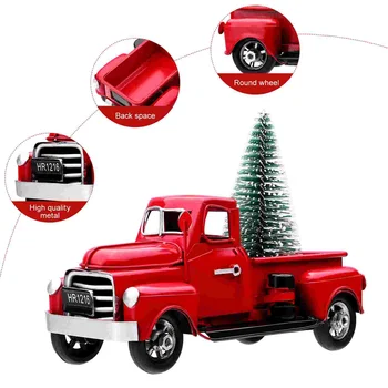 Ретро червен камион с коледна елха Ръчно изработени от метал, стар модел автомобил, червен пикап, детски подаръци Навидад Noel