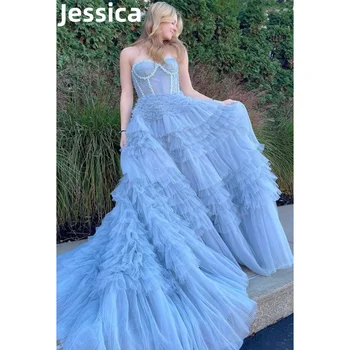 Рокли за бала от тюл ръчно изработени Jessica Blue, секси вечерна рокля без презрамки, рокля за абитуриентски принцеса за рождения ден