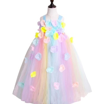 Рокля-пакет за момичета, цветенце за сватбен представяне, дълги рокли за момичета, костюм принцеса с цветове, фантазия подаръци за рожден ден за момичета