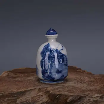 Са подбрани китайски старинни синьо-бялата порцеланова бутилка за емфие с пейзажна фигура
