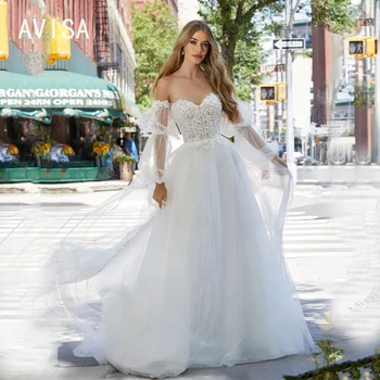 Сватбена рокля за булката, скъпа, ръкави, сватбени рокли, лейси апликация, vestidos de новия robe de mariée