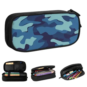 Сини камуфляжные пеналы, многокамерная военна кутия за писалки, чанта за момичета и момчета, голяма чанта за съхранение на училищни принадлежности, подаръци, калъф за моливи