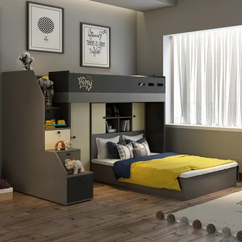 Скандинавска мултифункционална дънна платка легло модерен минималистичен шкаф с високо ракла, легло под леглото е двуетажно легло