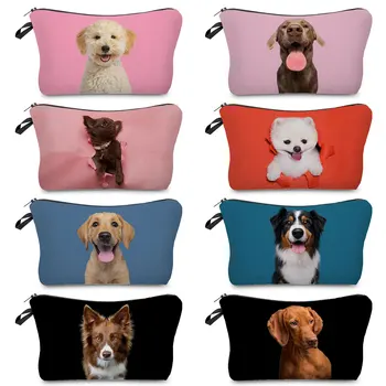 Скъпа чанта-молив за момичета, голям голям косметичка за кучета, чанта за тоалетни принадлежности с домашен любимец принтом, пътна дамски косметичка чист цвят Mini