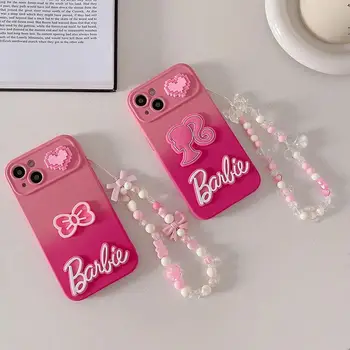 Сладко розово леко подут калъф за телефон Kawaii кукли Барби Bow Пълен комплект Мека лигав калъф за телефон Подарък във формата на сърце за момичета