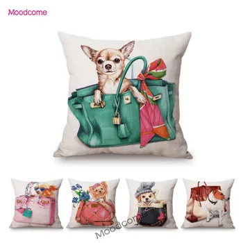 Сладък Мини кученце пудел чихуахуа в луксозна дамска чанта, очарователно украса за дома от карикатура, калъфка за дивана, девчачий калъф за възглавници